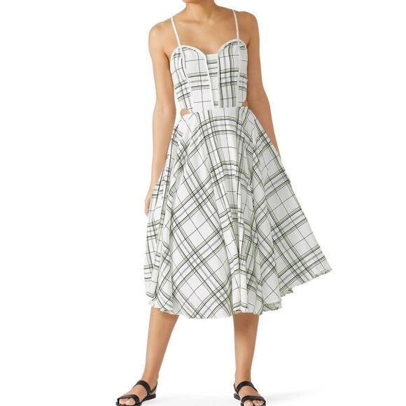 J.O.A. Checked Cut Out Midi Dress Sleeveless Sweetheart Neck White Women's L - Picture 1 of 11